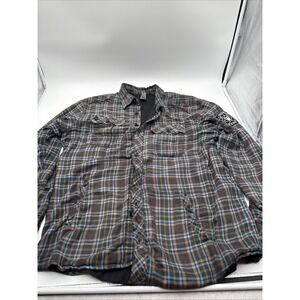 MCD USA Motorcycle Flannel Shirt Mens Size Extra Large Multicolor Plaid Brown